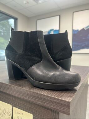 Dansko Black Leather and Suede Chelsea Booties
